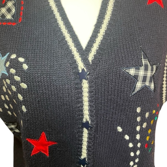 Vintage Robin Sinkler Fireworks Stars Knit Embroidered Vest Medium Patriotic - Picture 5 of 9